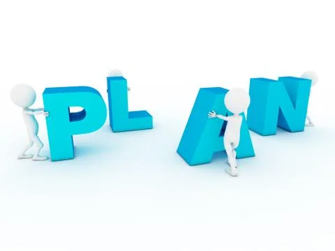 3d business characters building plan word Ilustración de archivo