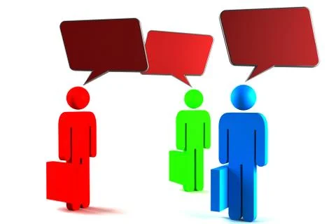3d business characters with speech bubbles Stockillustratie