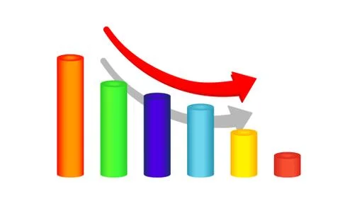 3D business decline graph or diagram on white background. Vector EPS 10 Stock Illustration