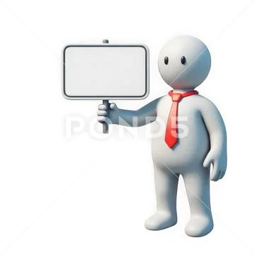 3d business figure holding blank sign isolated on white background PSD Template