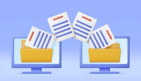 3D Business Folder Full of Papers on Computer 스톡 일러스트