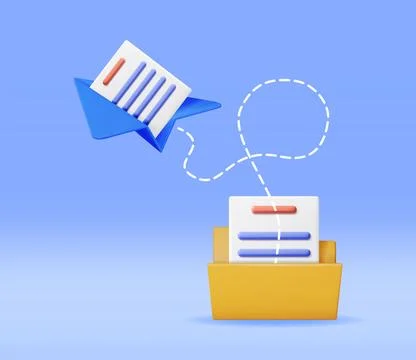 3D Business Folder Full of Papers and Paper Plane Stock Illustration