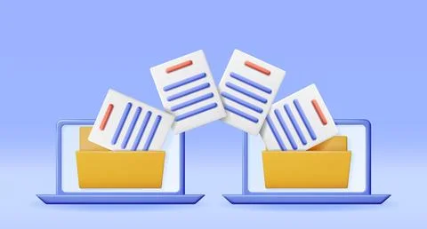 3D Business Folder Full of Papers on Laptop Illustrazione stock