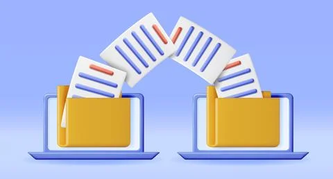 3D Business Folder Full of Papers on Laptop イラスト素材