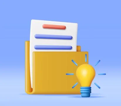 3D Business Folder full of Papers and Idea Bulb Stock Illustration