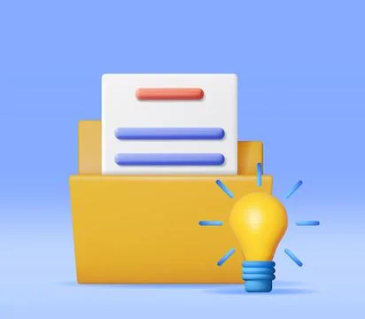 3D Business Folder full of Papers and Idea Bulb Stock Illustration