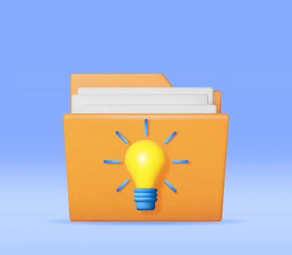 3D Business Folder full of Papers and Idea Bulb Stock Illustration