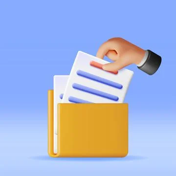3D Business Hand with Folder Full of Papers Illustrazione stock