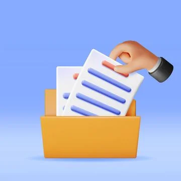 3D Business Hand with Folder Full of Papers Stock Illustration