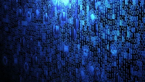 3D Business icons Hovering on Binary Code with Hexagon border (panning) Stock Footage 131645199