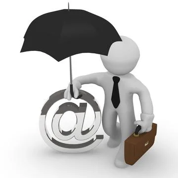 3d business man with an umbrella, web or mail protection concept Stock Illustration