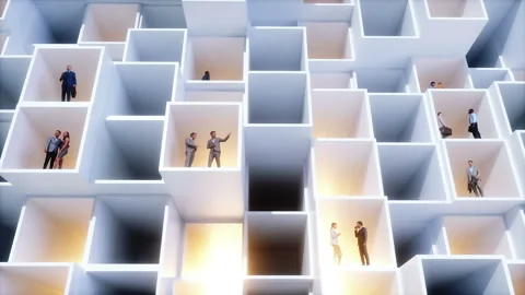 3D business people in a cubic structure. Business and financial concept Video stock 244619639