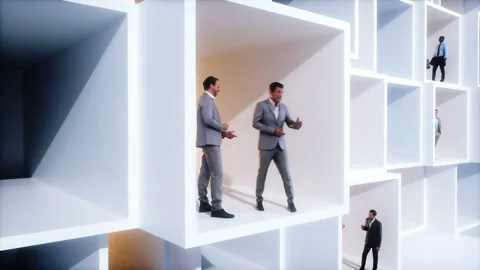 3D business people in a cubic structure. Business and financial concept Stock Footage 244620096