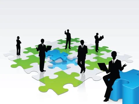 3D business silhouette assembling a puzzle Stock Illustration