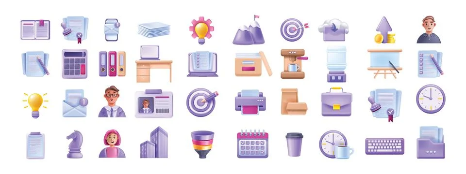 3D business vector icon, work office stationery kit, management calendar 스톡 일러스트