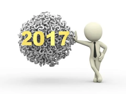 3d businessman with 2017 question mark sphere ball Stock Illustration