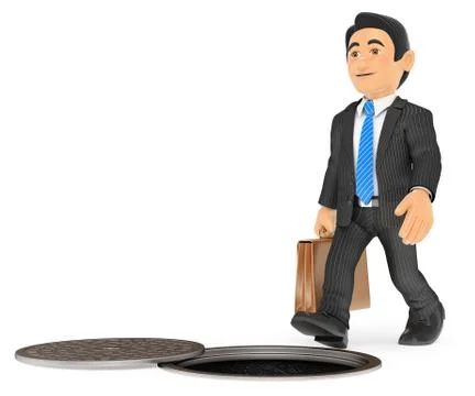 3D Businessman about to fall by an open sewer. occupational risks Stock Illustration