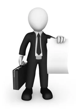 3d businessman with briefcase and empty poster Stock Illustration