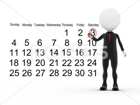 3d businessman with busy calendar schedule Stock Illustration
