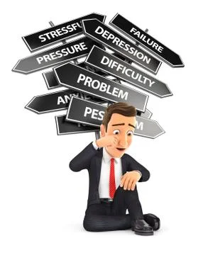 3d businessman crying below failure road signs Stock Illustration
