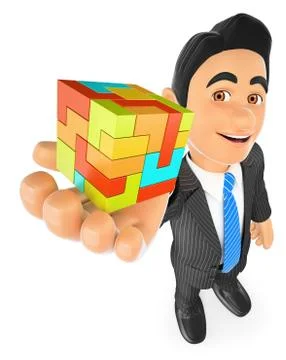 3D Businessman with a cube. Create concept Stock Illustration