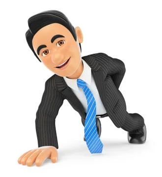3D Businessman doing push ups with one hand Stock Illustration