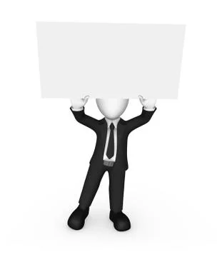 3d businessman with empty board over head Stock Illustration