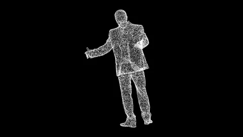 3D businessman explains something rotates on black background. Office and work Stock Footage 249413320