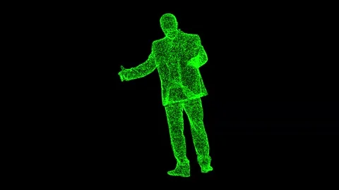 3D businessman explains something rotates on black background. Office and work Stock Footage 249413349