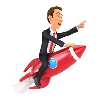 3d businessman flying on a rocket Stock Illustration