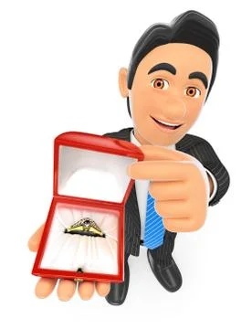 3D Businessman giving an engagement ring. Love concept Stock Illustration