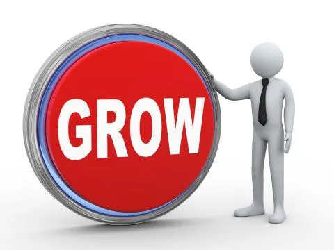 3d businessman with grow button Stock Illustration