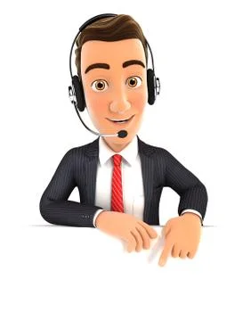 3d businessman headset empty wall Stock Illustration
