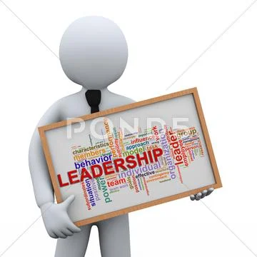 3d businessman holding leadership wordcloud Stock Illustration