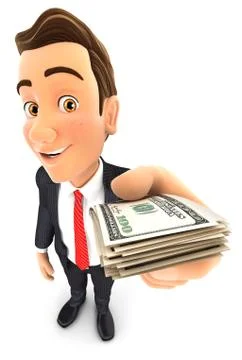 3d businessman holding a stack of dollar bills Stock Illustration