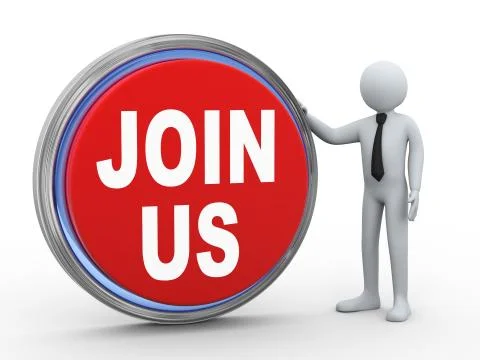 3d businessman with join us button Illustrazione stock