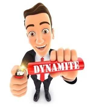 3d businessman lighting a stick of dynamite Illustrazione stock