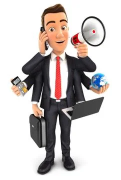 3d businessman multitasking Illustrazione stock