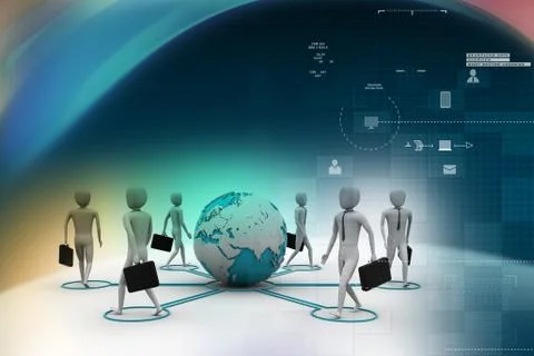 3d businessman persons with globe earth Stockillustratie