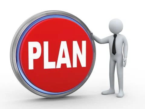 3d businessman with plan button Stock Illustration