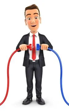 3d businessman plugging two power cords Stock Illustration