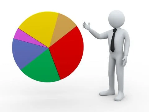 3d businessman presenting pie chart Stock Illustration