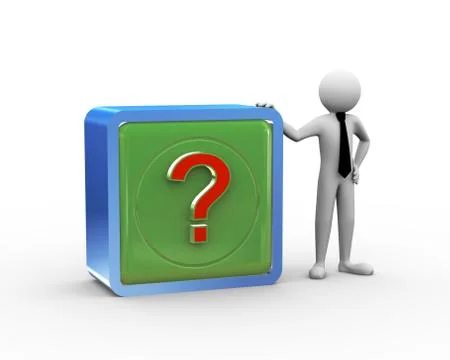 3d businessman with question mark cube Stock Illustration