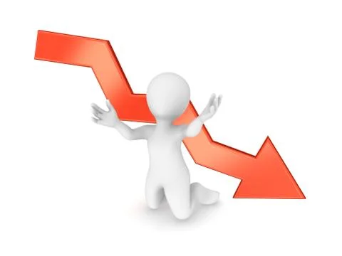 3d businessman with red arrow. Falling down Stock Illustration