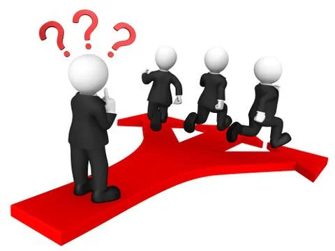 3d businessman with red question mark on red arrow. Stock Illustration