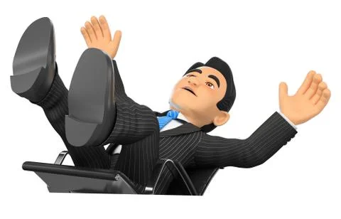 3D Businessman scared falling off his office chair Stock Illustration