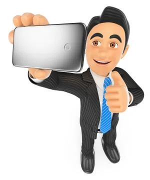 3D Businessman taking a selfie with mobile phone Stock Illustration