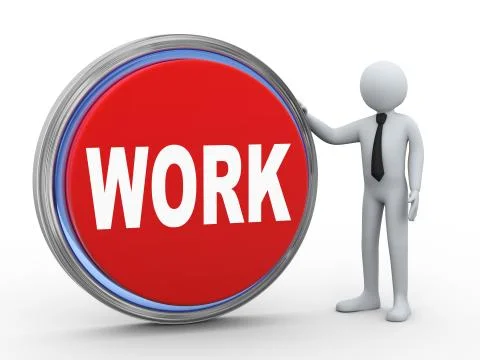 3d businessman with work button Stock Illustration