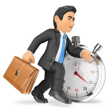 3D Businessman working against stopwatch. Time concept Stock Illustration