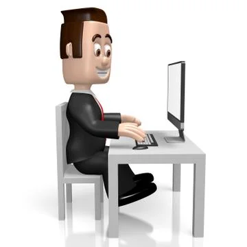 3D businessman working on computer Stock-Illustration